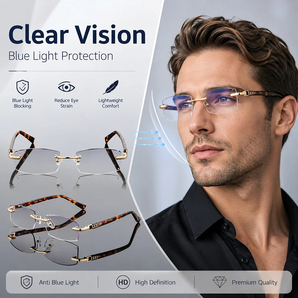 BEGREAT Lyxiga Rimless Läsglasögon – Diamantslipning & Bluelight-skydd
