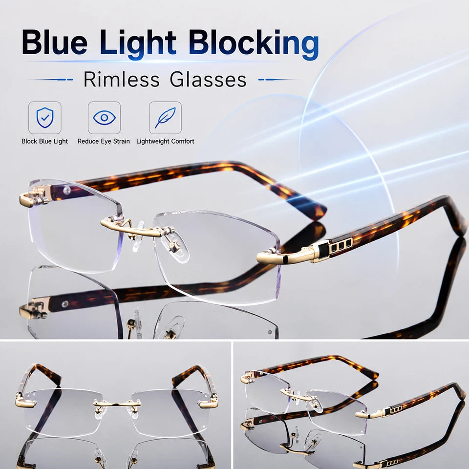 BEGREAT Lyxiga Rimless Läsglasögon – Diamantslipning & Bluelight-skydd