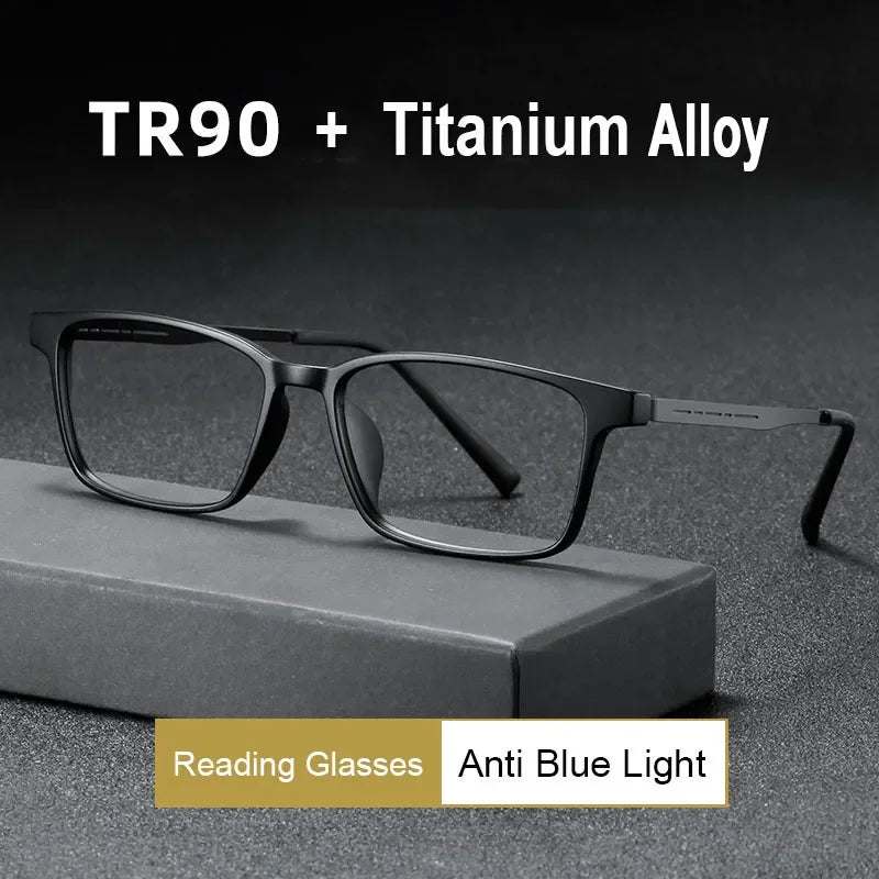 KLASSNUM TR90 Titanium Läsglasögon – Fyrkantiga, Blåljusfilter
