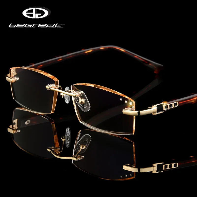 BEGREAT Lyxiga Rimless Läsglasögon – Diamantslipning & Bluelight-skydd